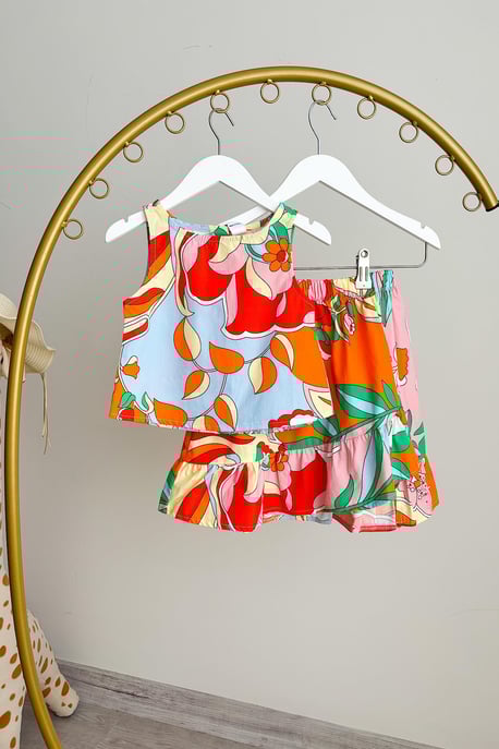 Kız Çocuk Desenli Poplin Takım