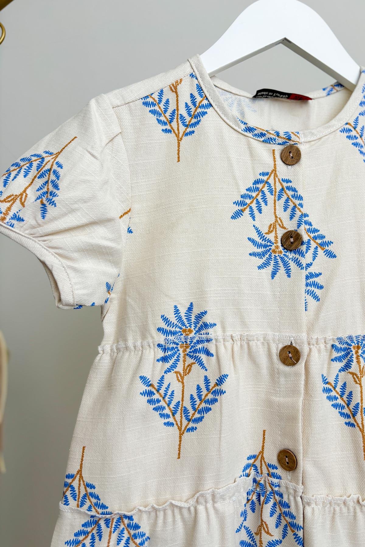 Kız Çocuk Çiçek Desenli Dokuma Elbise