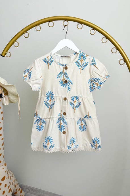 Kız Çocuk Çiçek Desenli Dokuma Elbise