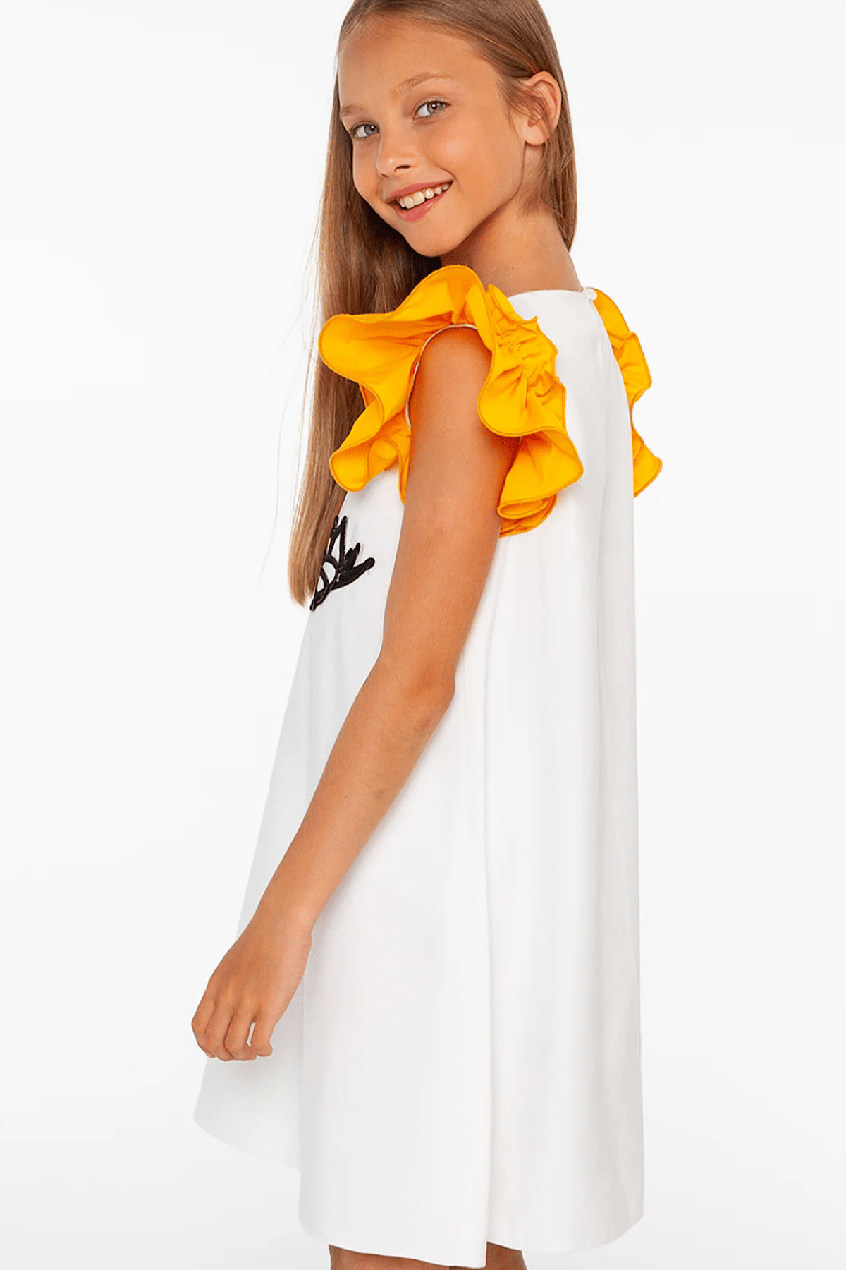 Kız Çocuk Kolları Volanlı Tasarım Elbise