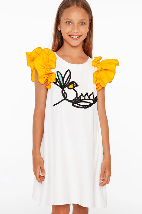Kız Çocuk Kolları Volanlı Tasarım Elbise