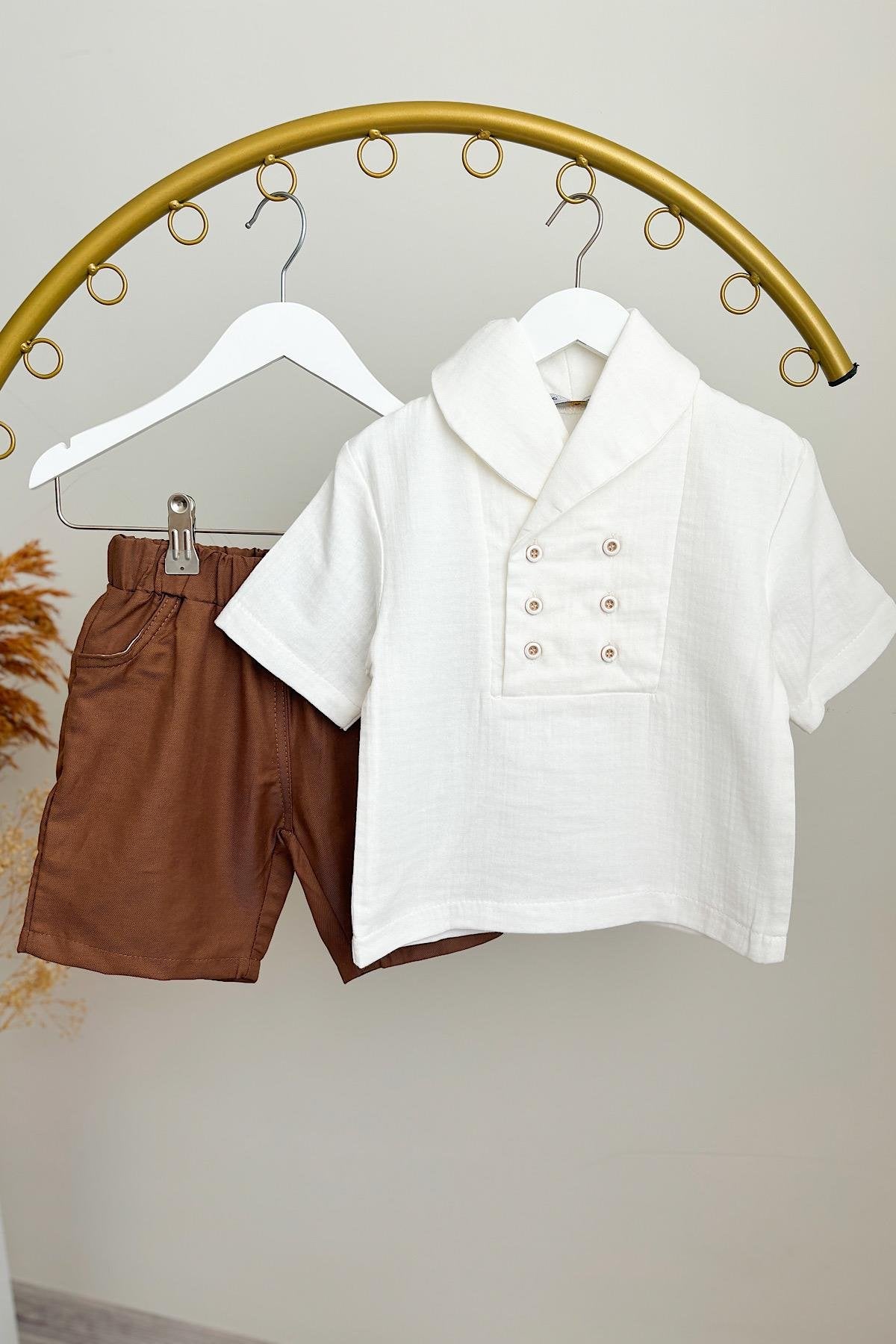 Erkek Çocuk Müslin Gömlek Şortlu Takım