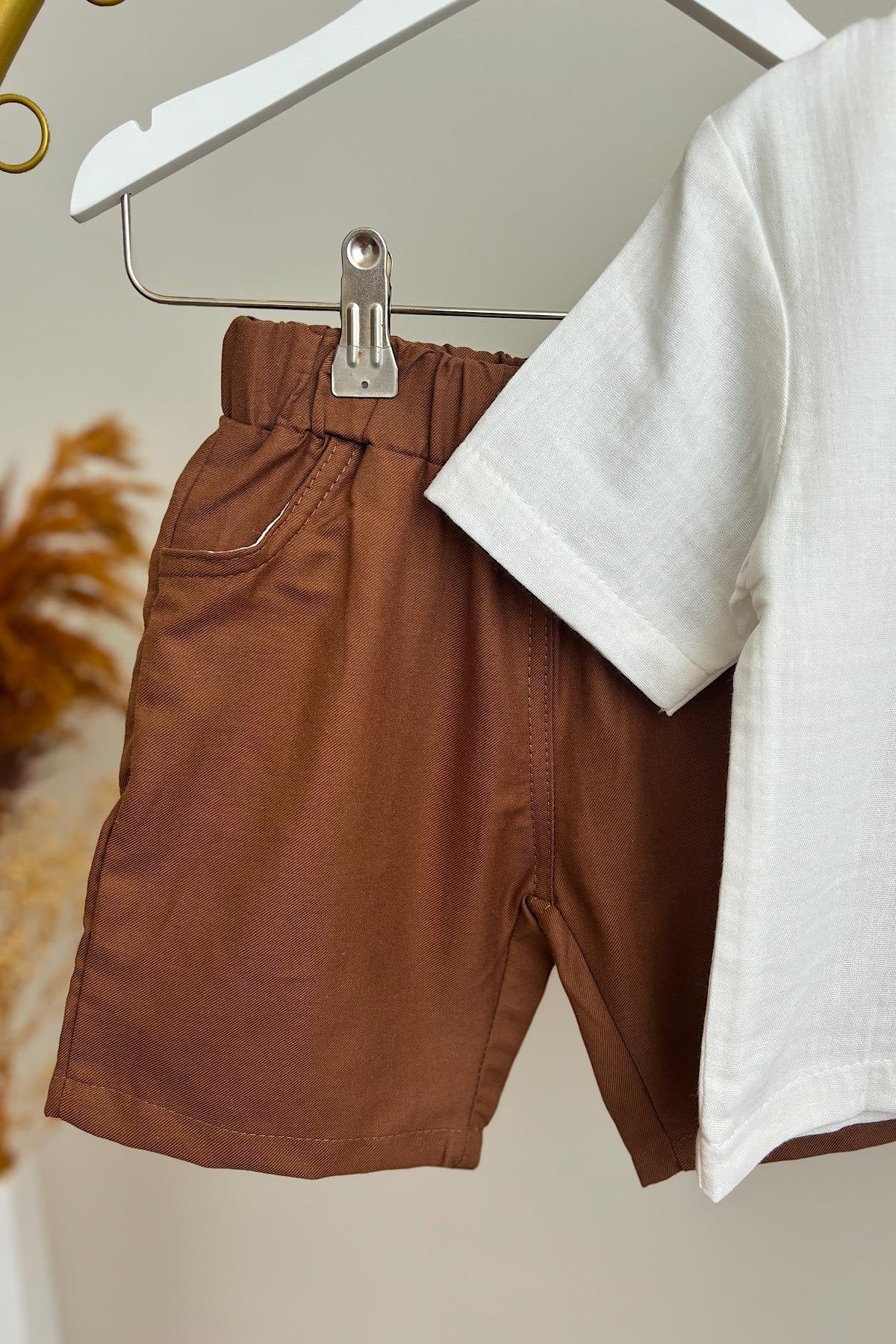 Erkek Çocuk Müslin Gömlek Şortlu Takım