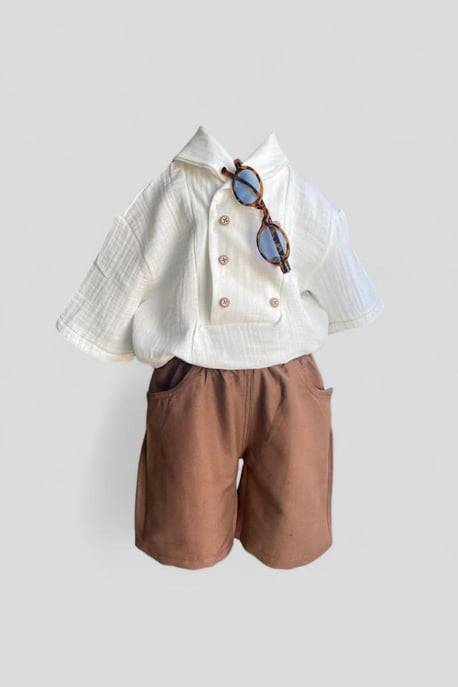 Erkek Çocuk Müslin Gömlek Şortlu Takım