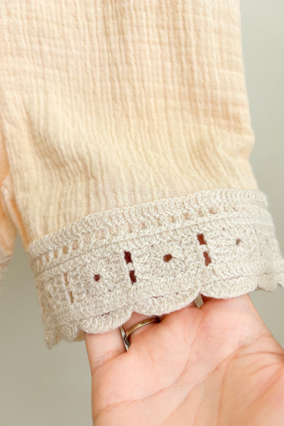 Kız Çocuk Askılı Örgü Detaylı Müslin Takım