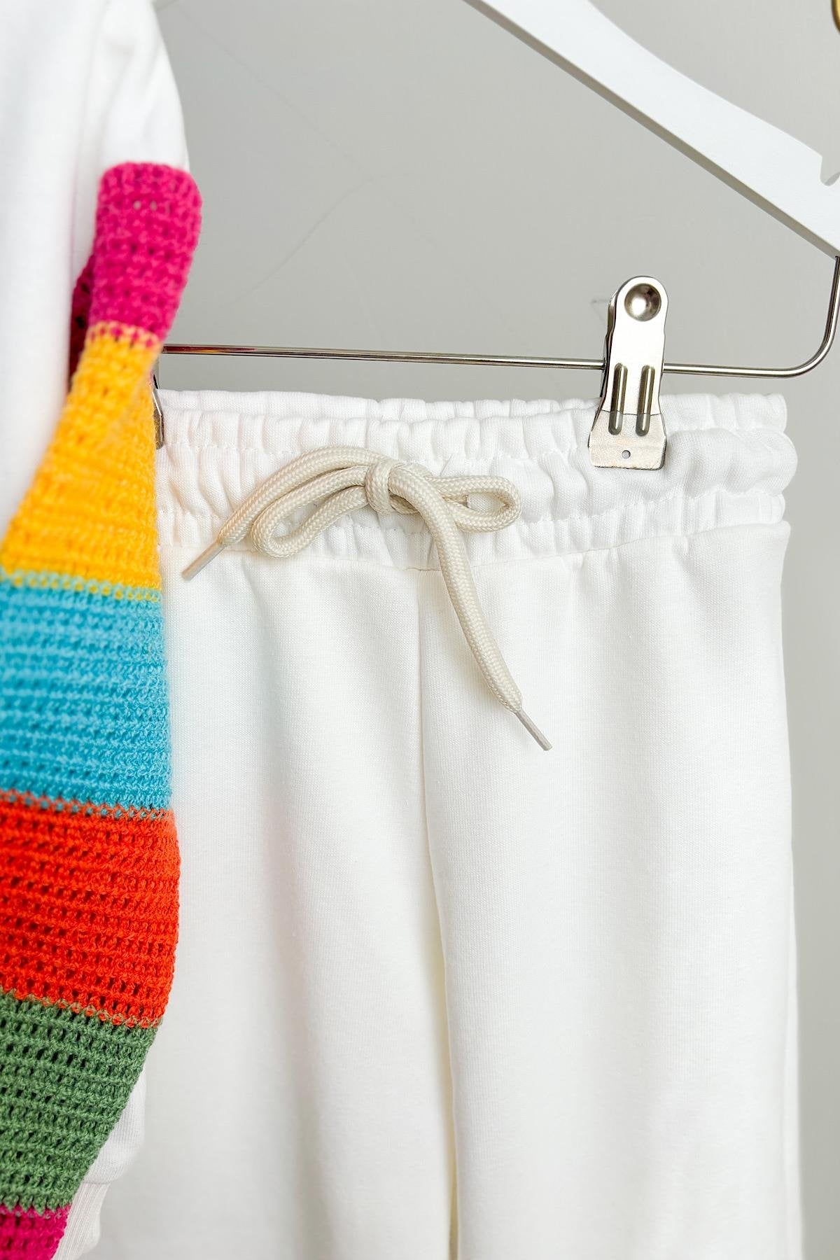 Kız Çocuk Örgü Motifli Sweatshirt Şardonlu Takım