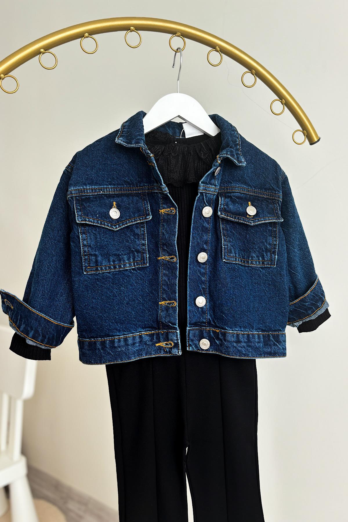 Kız Çocuk Lacivert Taşlı Ceket