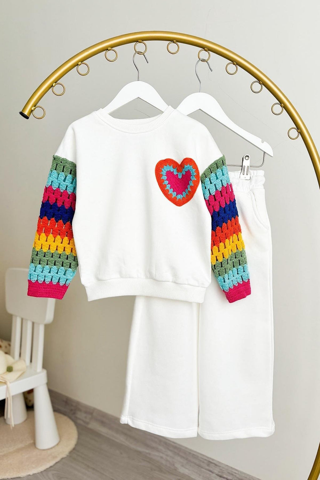 Kız Çocuk Motifli Sweatshirt Şardonlu Takım