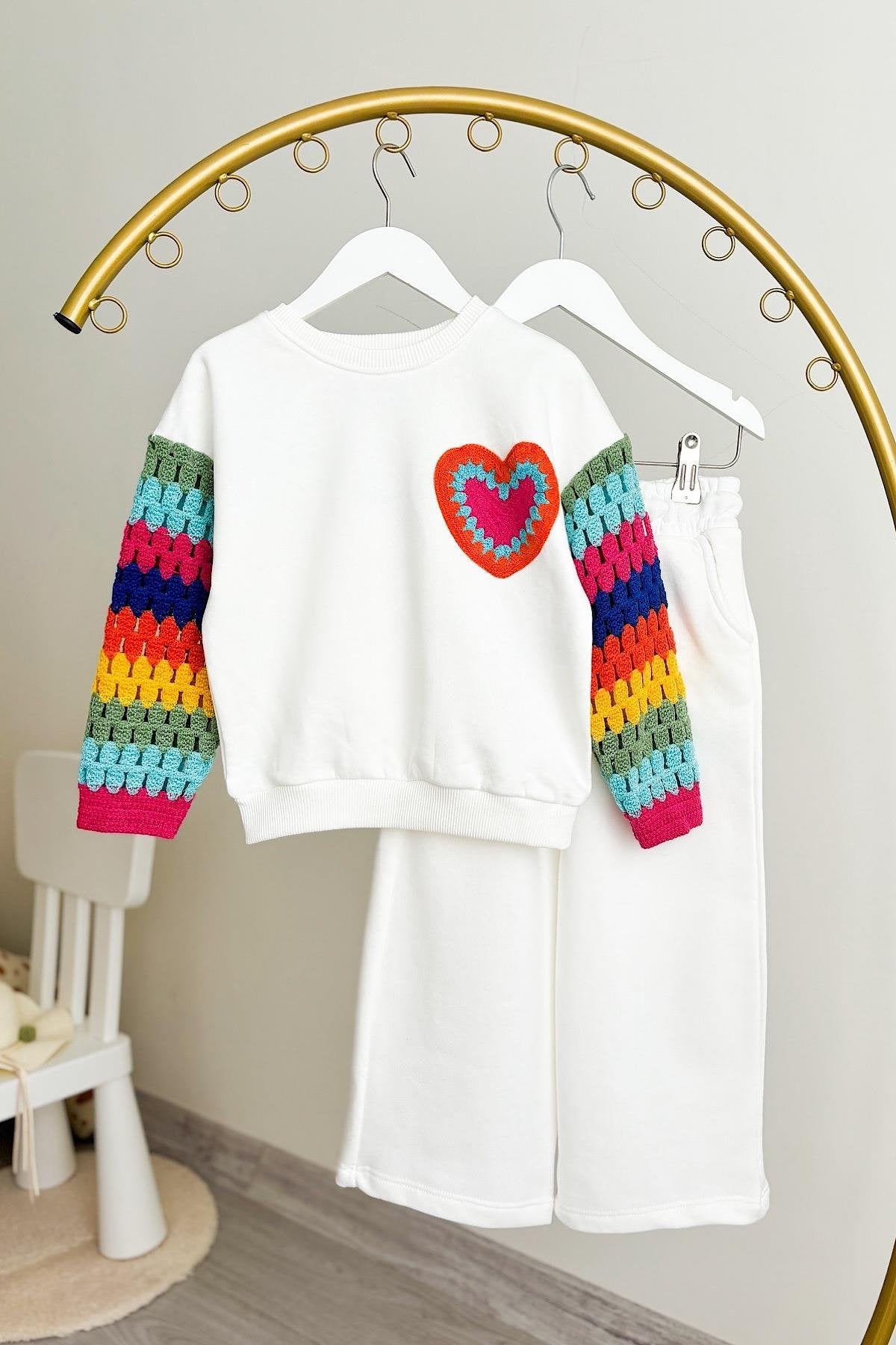 Kız Çocuk Motifli Sweatshirt Şardonlu Takım