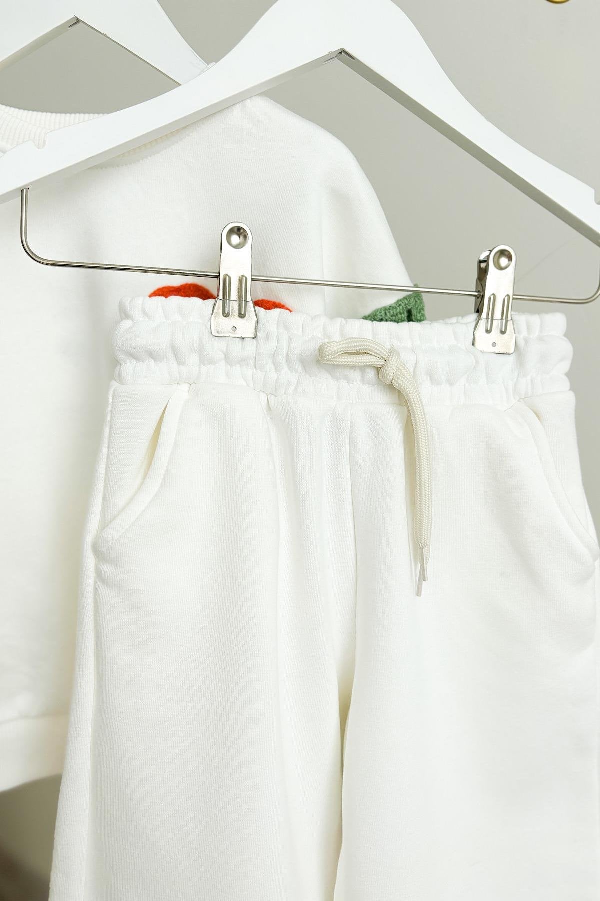 Kız Çocuk Motifli Sweatshirt Şardonlu Takım