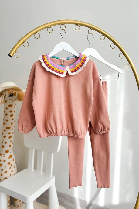 Kız Çocuk Örgü Yaka Kaşkorse Takım