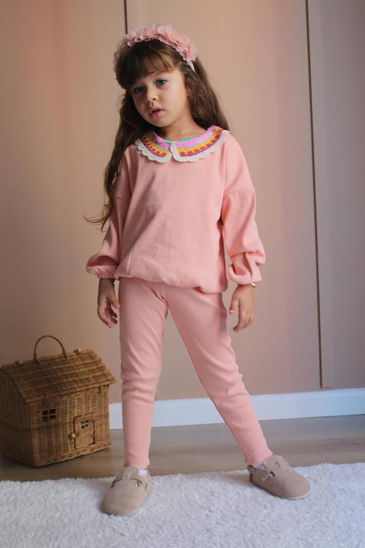 Kız Çocuk Örgü Yaka Kaşkorse Takım