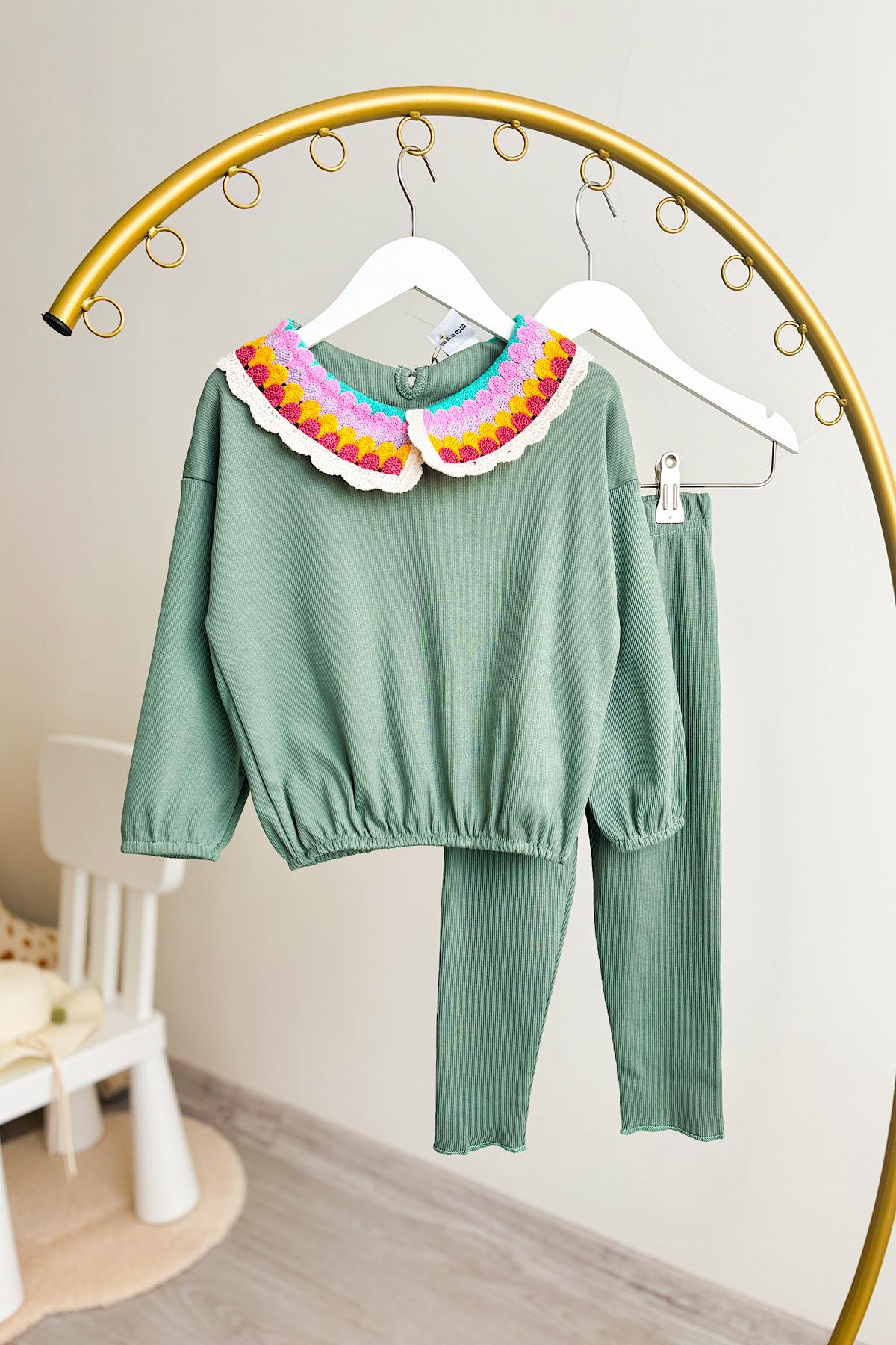 Kız Çocuk Örgü Yaka Kaşkorse Takım