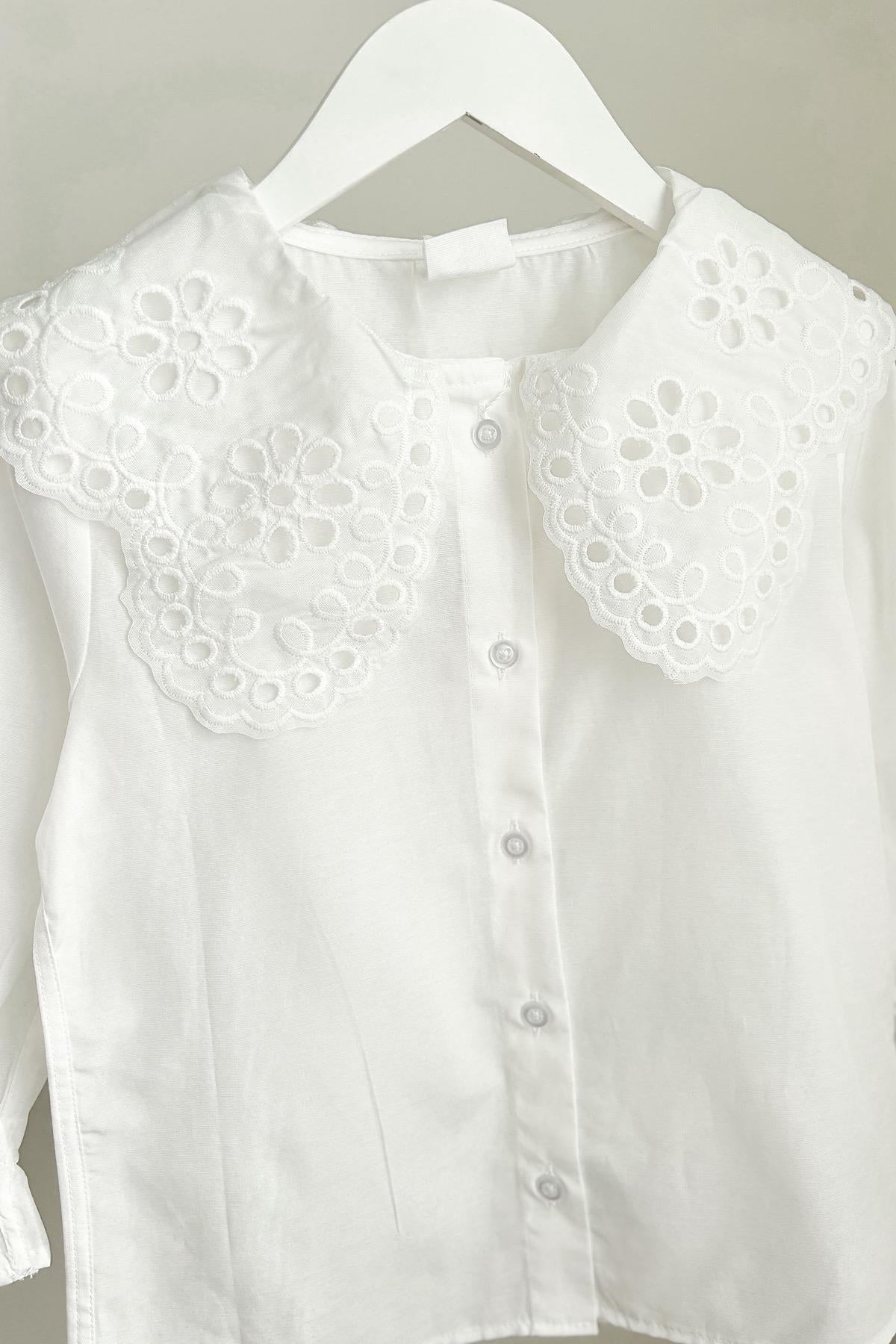 Kız Çocuk Dantel Yaka Poplin Gömlek