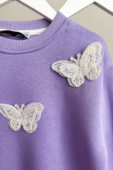 Kız Çocuk Kelebek Aplikeli Şardonlu Takım