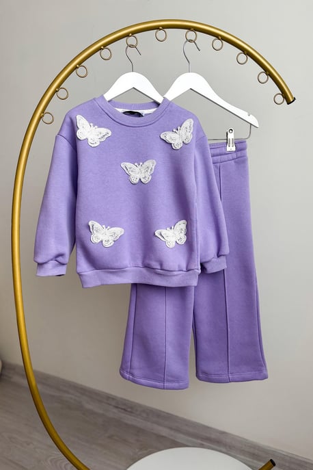 Kız Çocuk Kelebek Aplikeli Şardonlu Takım