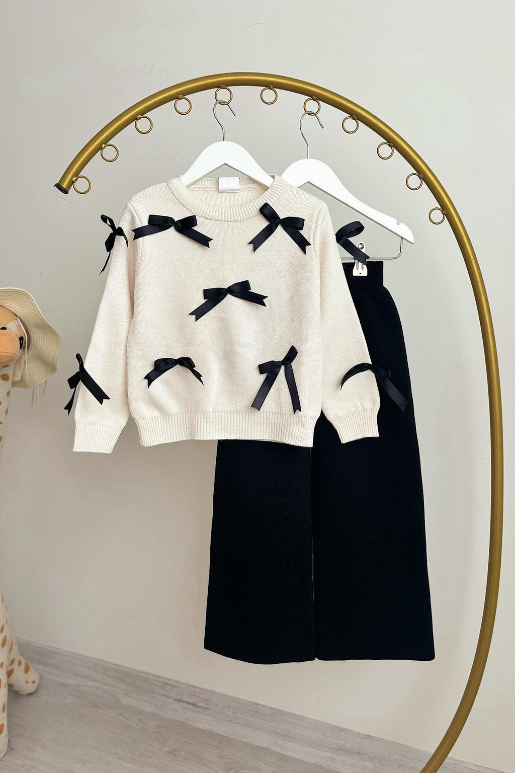 Kız Çocuk Kurdele Detay Triko Takım