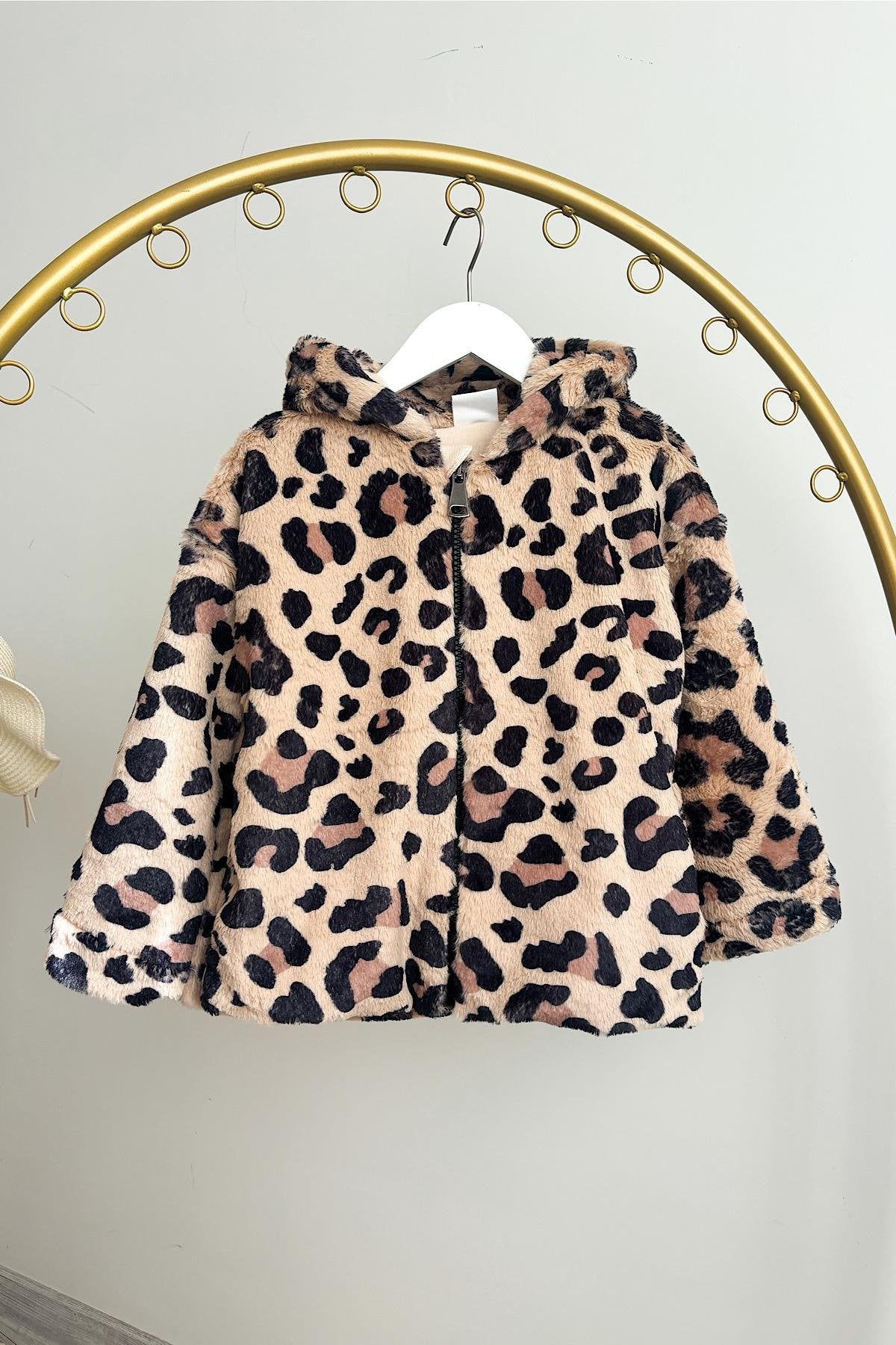 Kız Çocuk Leopar Kürk Mont