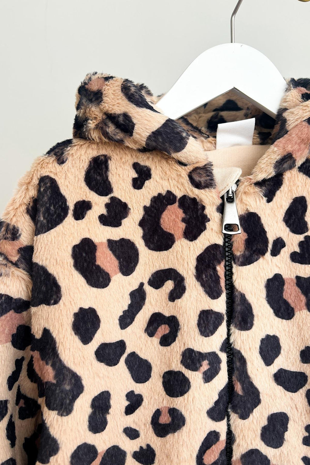 Kız Çocuk Leopar Kürk Mont