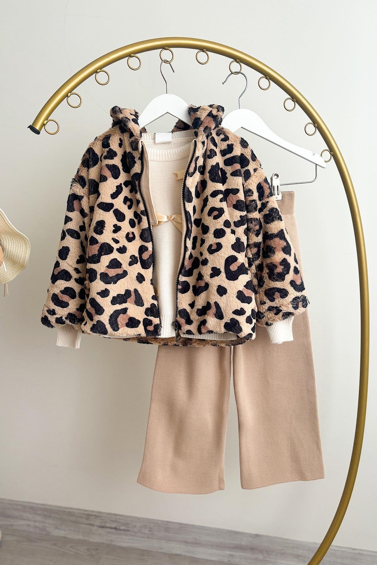 Kız Çocuk Leopar Kürk Mont
