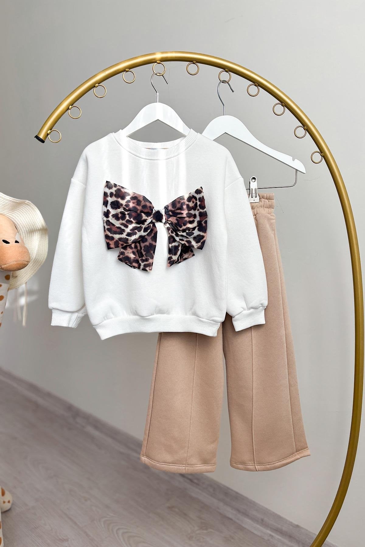 Kız Çocuk Leopar Kurdele Şardonlu Takım