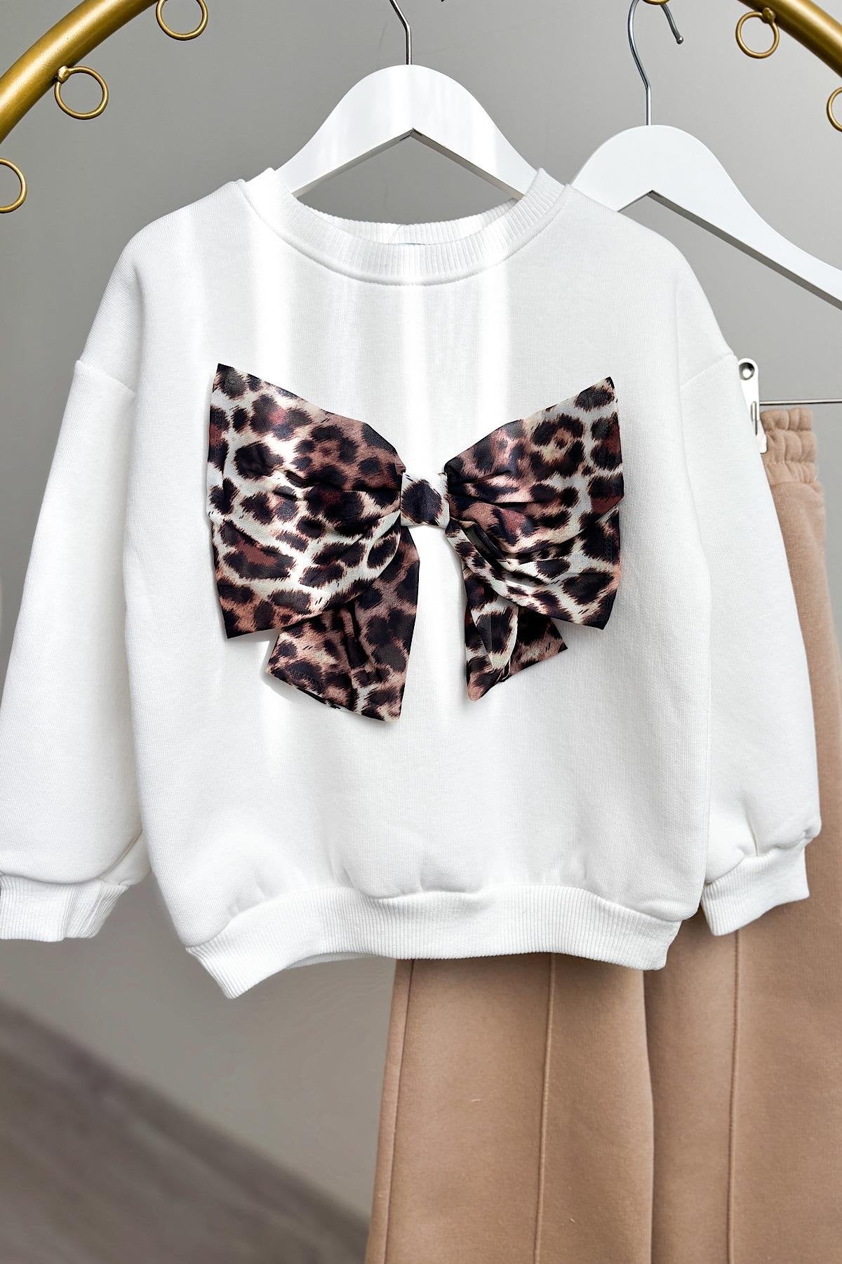 Kız Çocuk Leopar Kurdele Şardonlu Takım