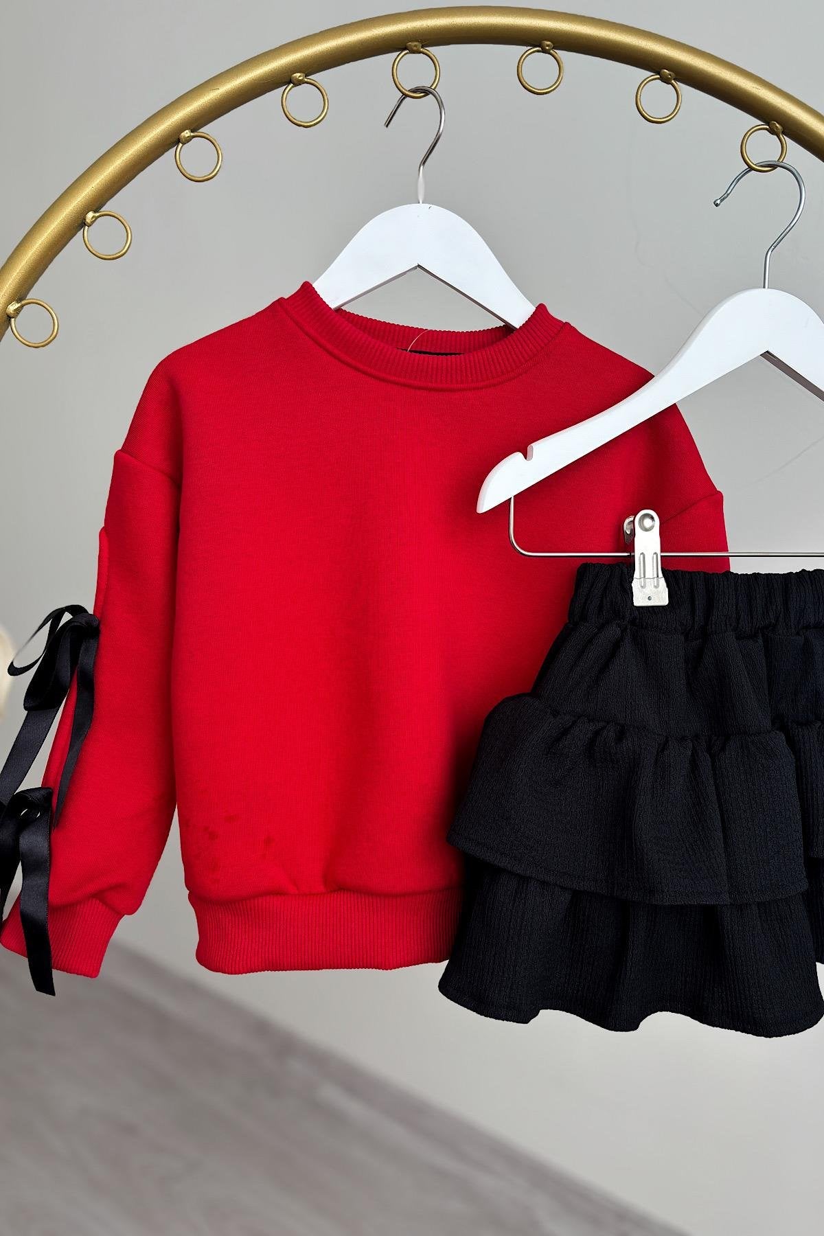 Kız Çocuk Kol Kurdele Detay Etek Takım