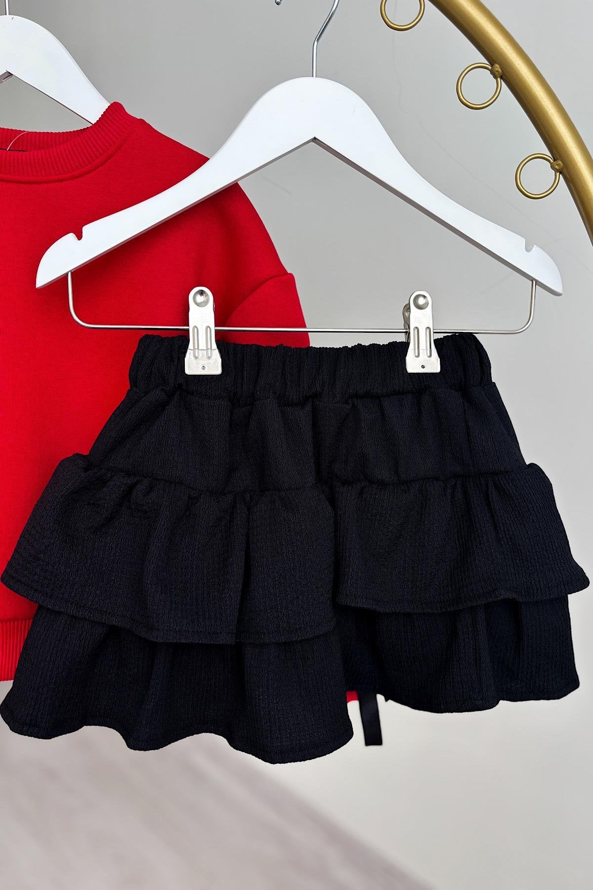 Kız Çocuk Kol Kurdele Detay Etek Takım