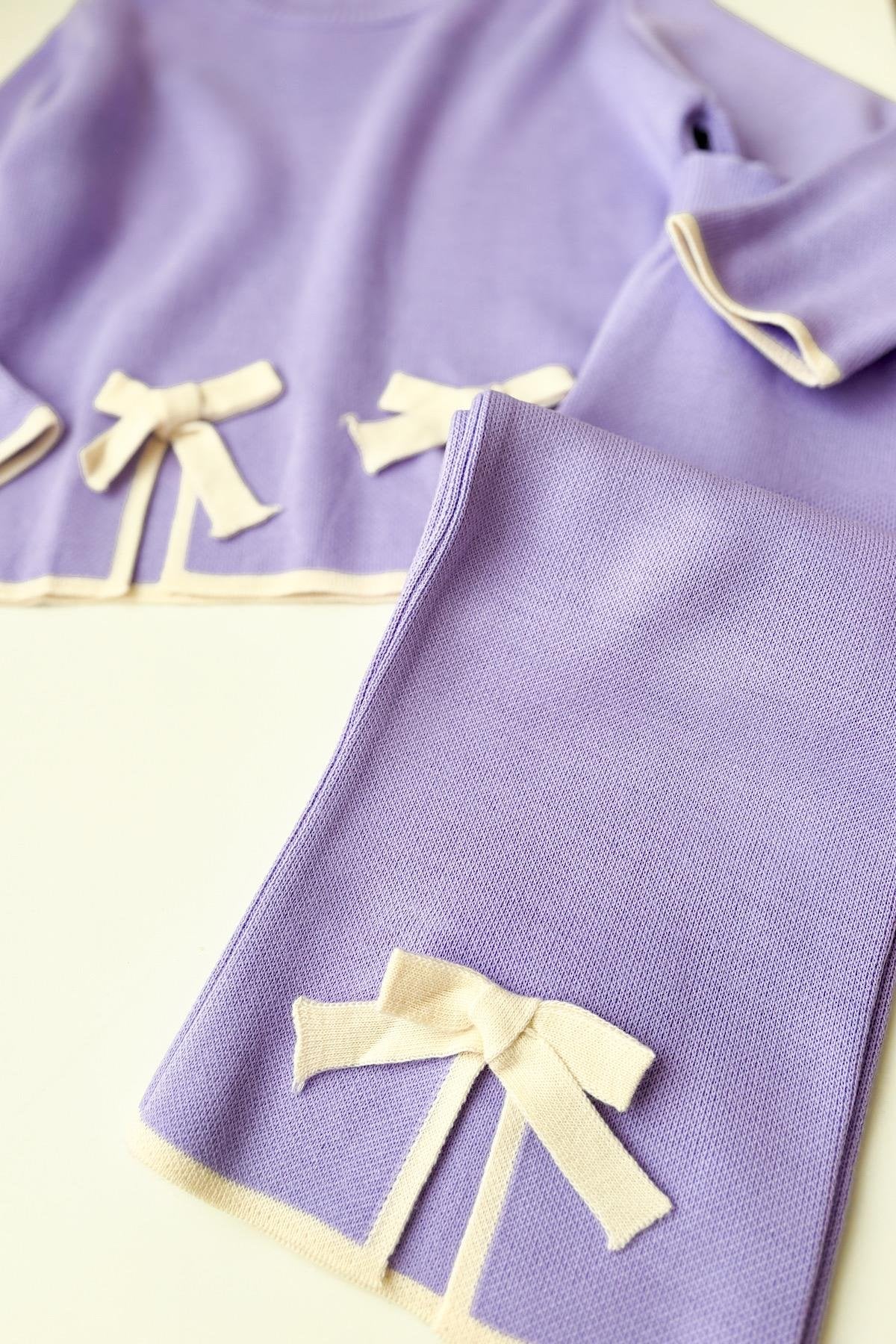 Kız Çocuk Kurdele Detay Triko Takım