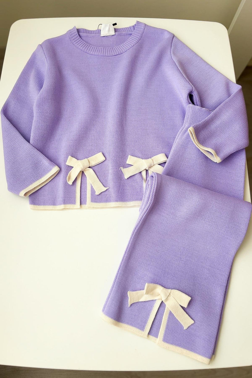 Kız Çocuk Kurdele Detay Triko Takım