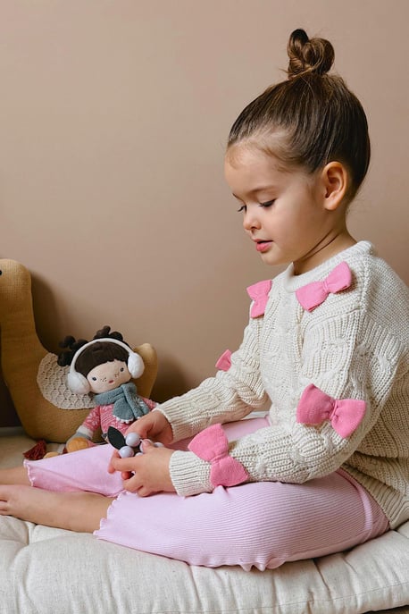 Kız Çocuk Kurdele Detaylı Triko Takım