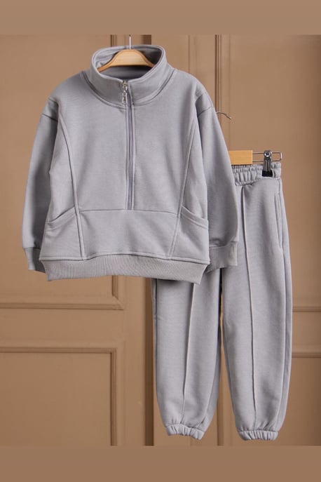 Kız Çocuk Fermuar Detay Sweatshirt Takım