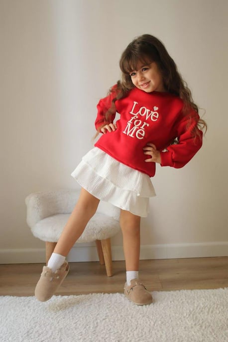 Kız Çocuk Love Şardonlu Etek Takım