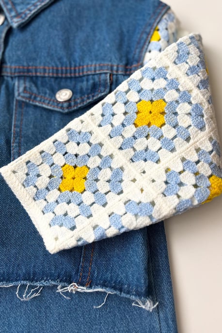 Kız Çocuk Örgü Motifli Denim Ceket Pantolon Takım