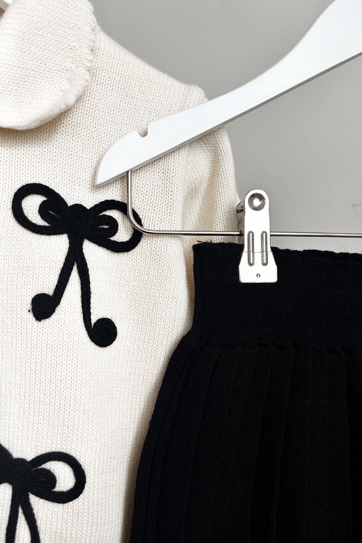 Kız Çocuk Kurdele Detay Triko Etekli Takım