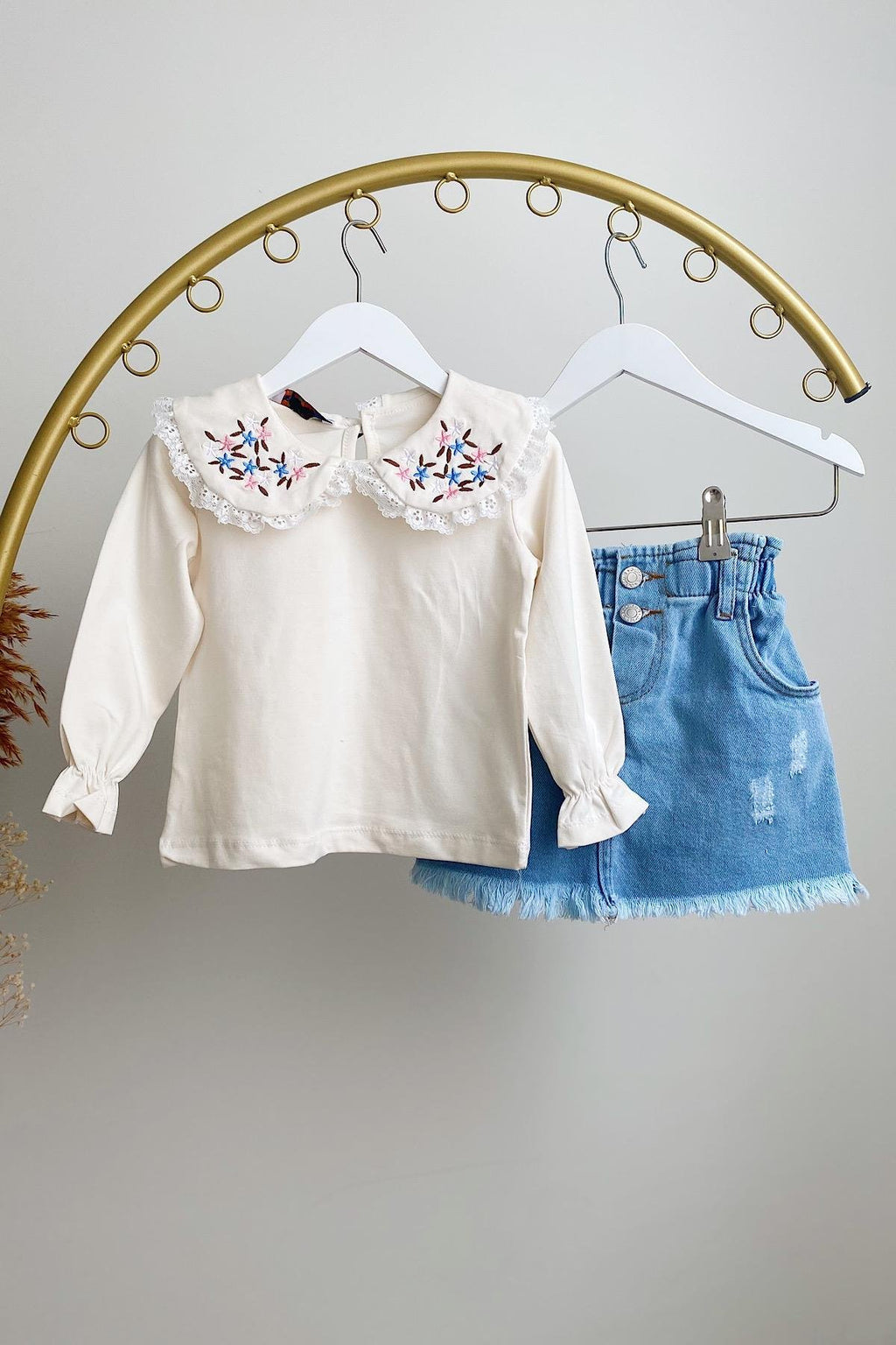 Kız Çocuk Body Kot Etek Takım