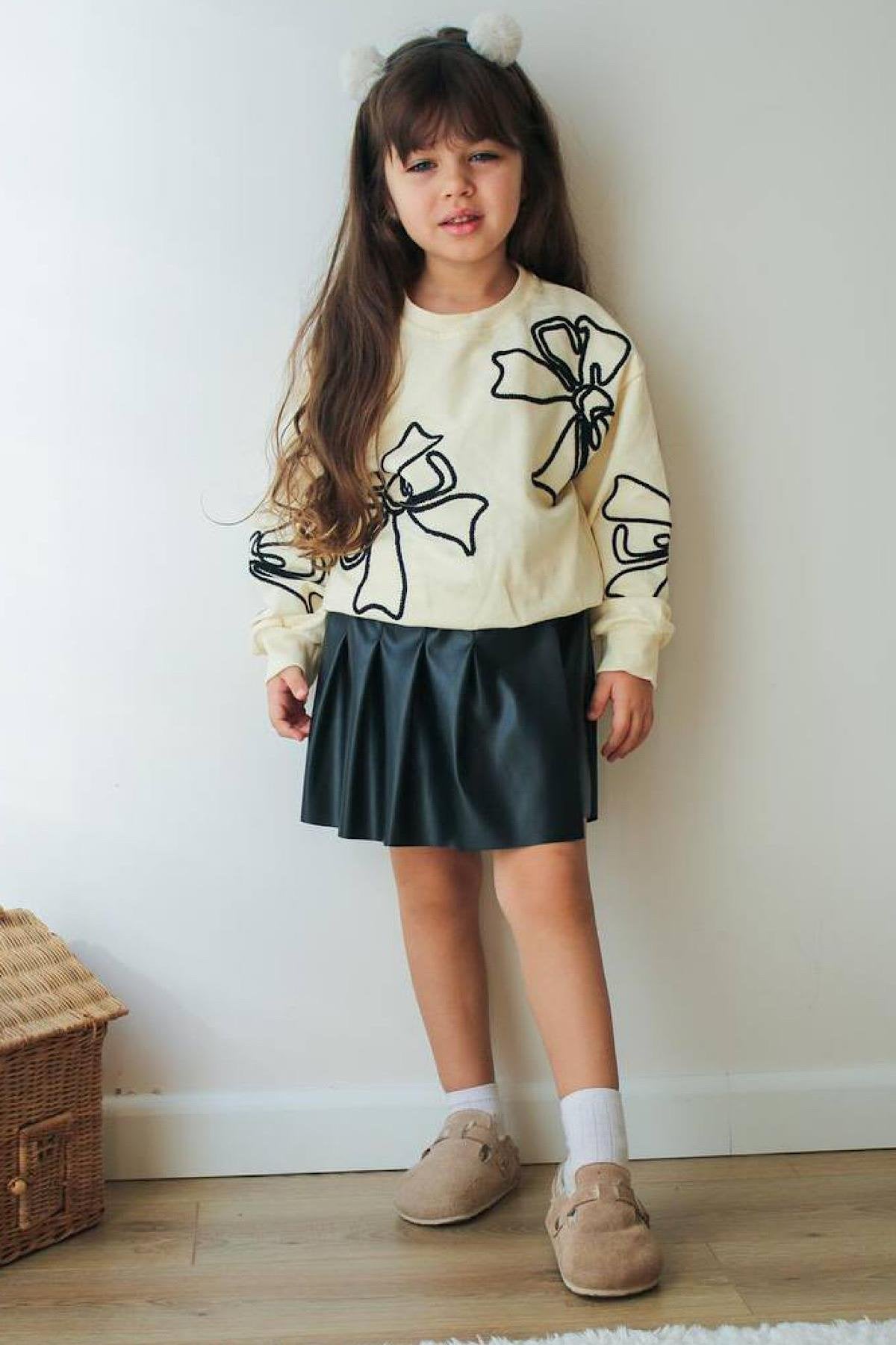 Kız Çocuk Deri Etek Takım