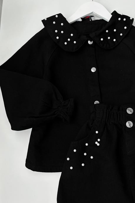 Kız Çocuk İnci Detay Kot Takım