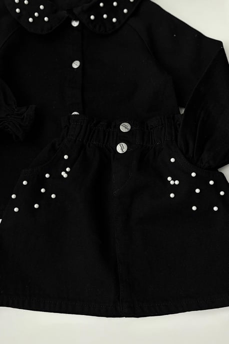 Kız Çocuk İnci Detay Kot Takım