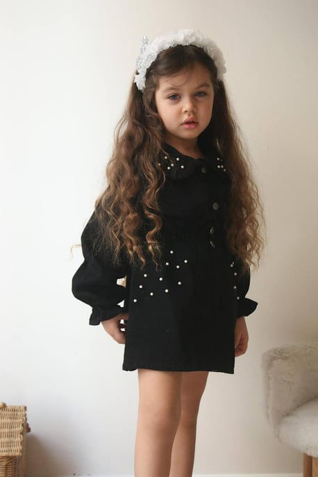 Kız Çocuk İnci Detay Kot Takım