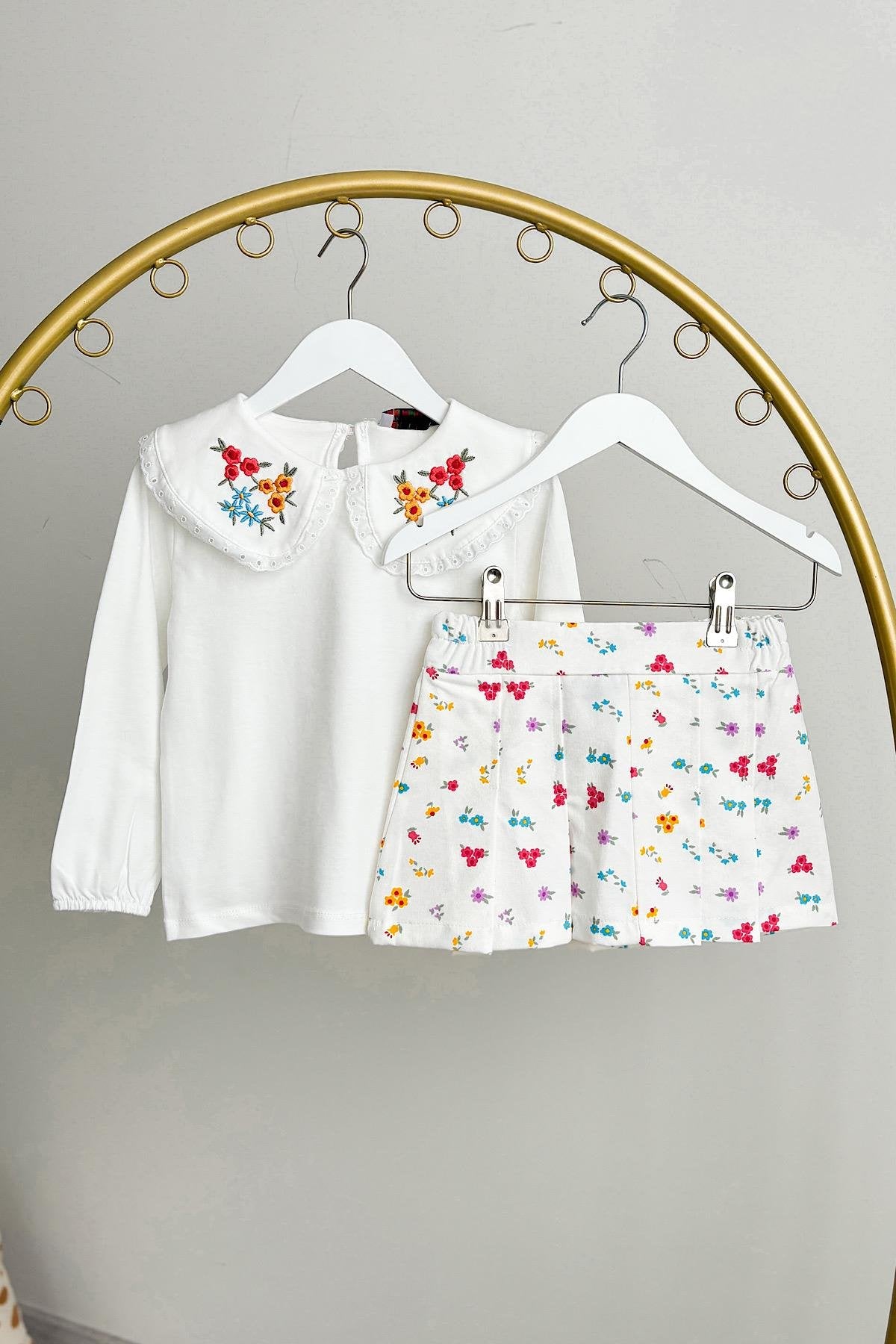 Kız Çocuk Çiçekli Etek Takım