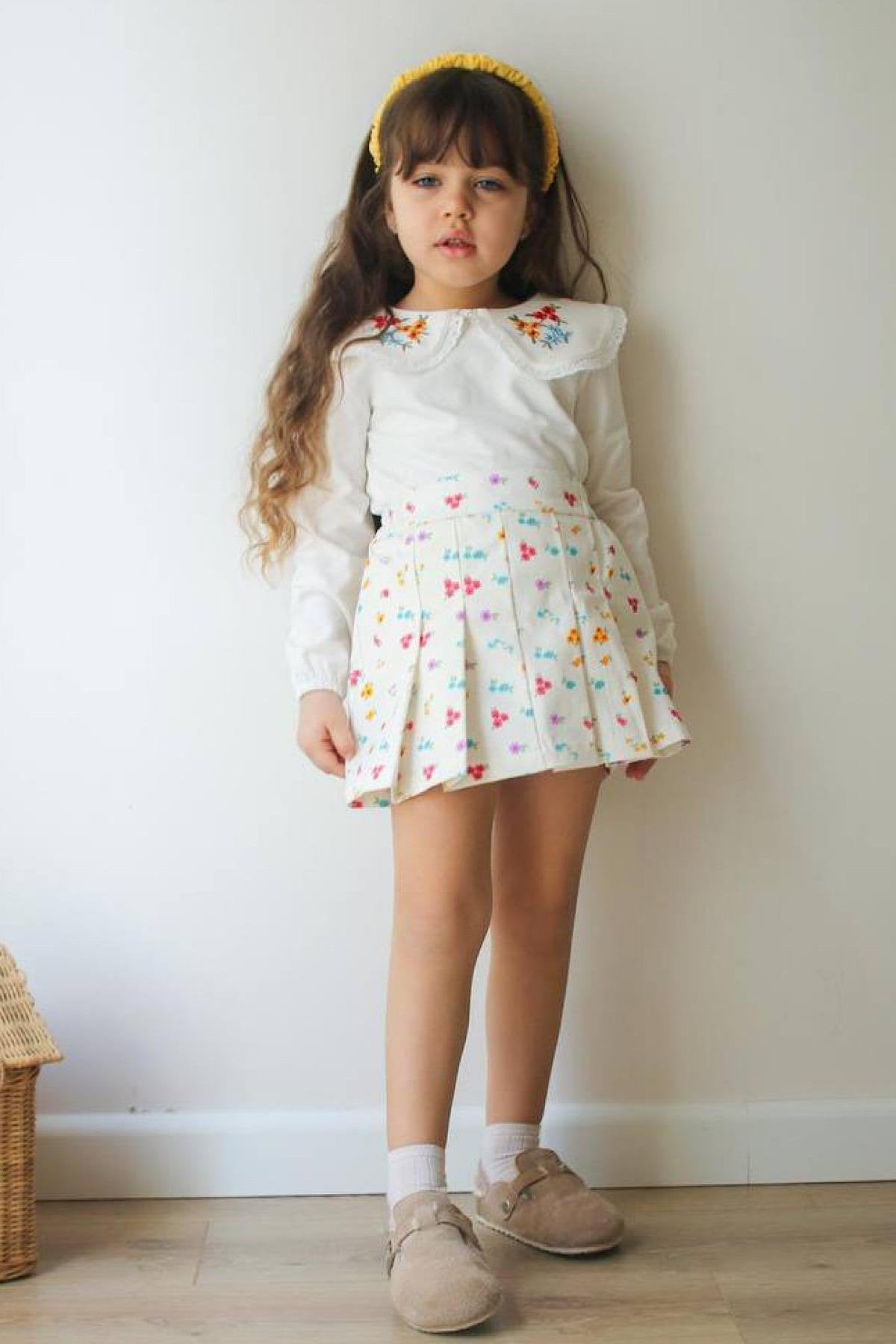 Kız Çocuk Çiçekli Etek Takım