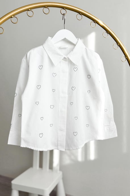 Kız Çocuk Kalp Taşlı Dokuma Gömlek