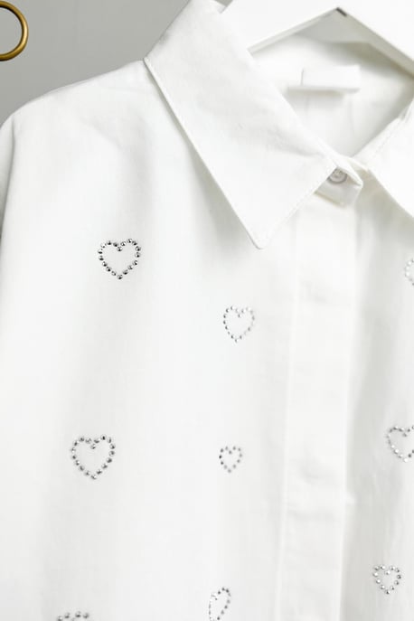 Kız Çocuk Kalp Taşlı Dokuma Gömlek