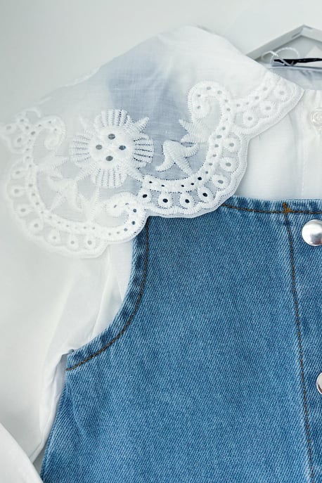 Kız Çocuk Gömlek Kot Elbise Takım