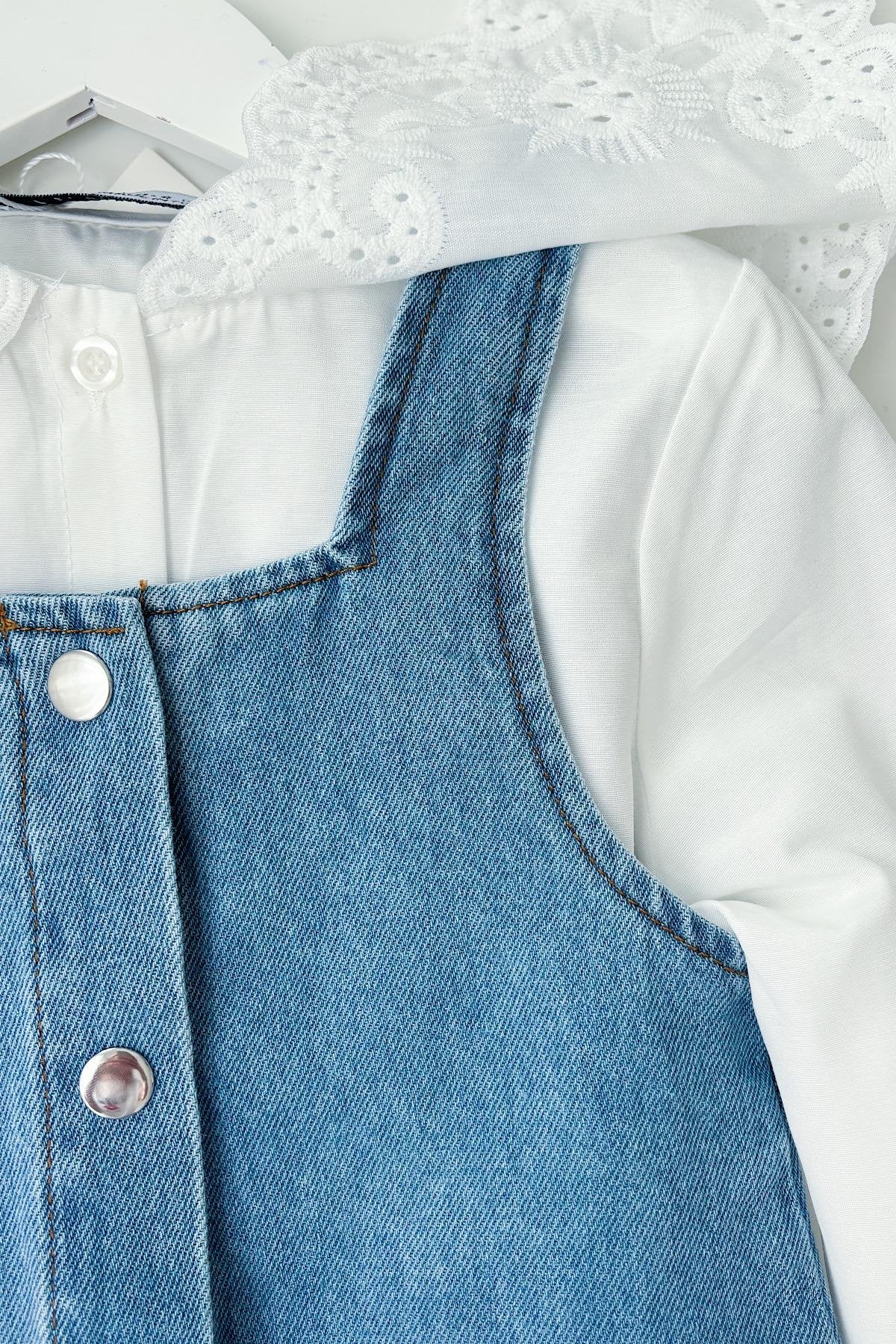 Kız Çocuk Gömlek Kot Elbise Takım