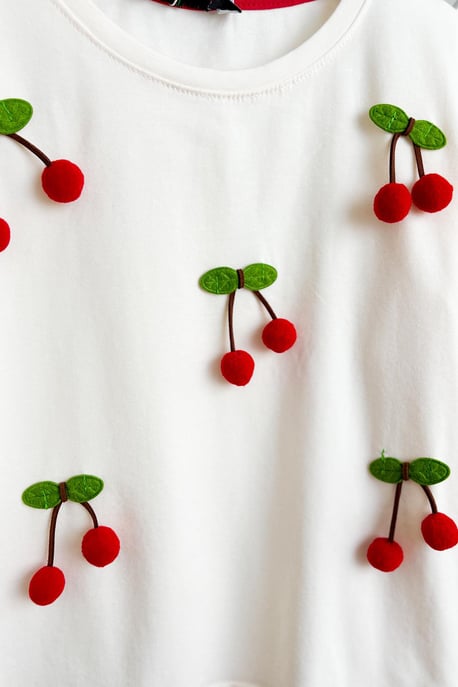 Kız Çocuk Kiraz Detay Etekli Takım