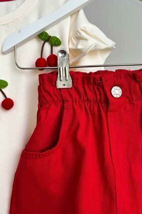 Kız Çocuk Kiraz Detay Etekli Takım