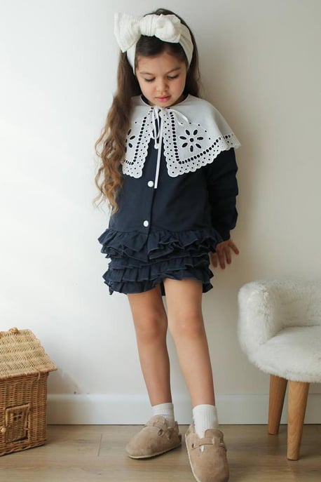 Kız Çocuk Yaka Detay Etekli Takım