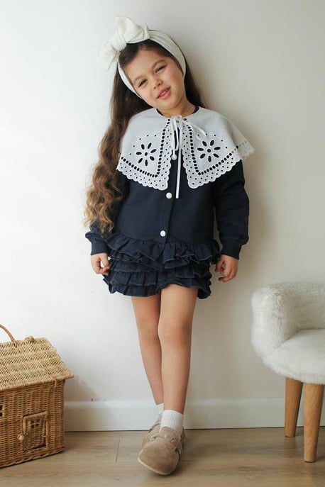 Kız Çocuk Yaka Detay Etekli Takım